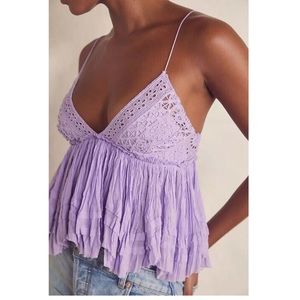 Free People FP One Carrie Blouse Top Cotton Tiered Smocked Embroidered NWT XS